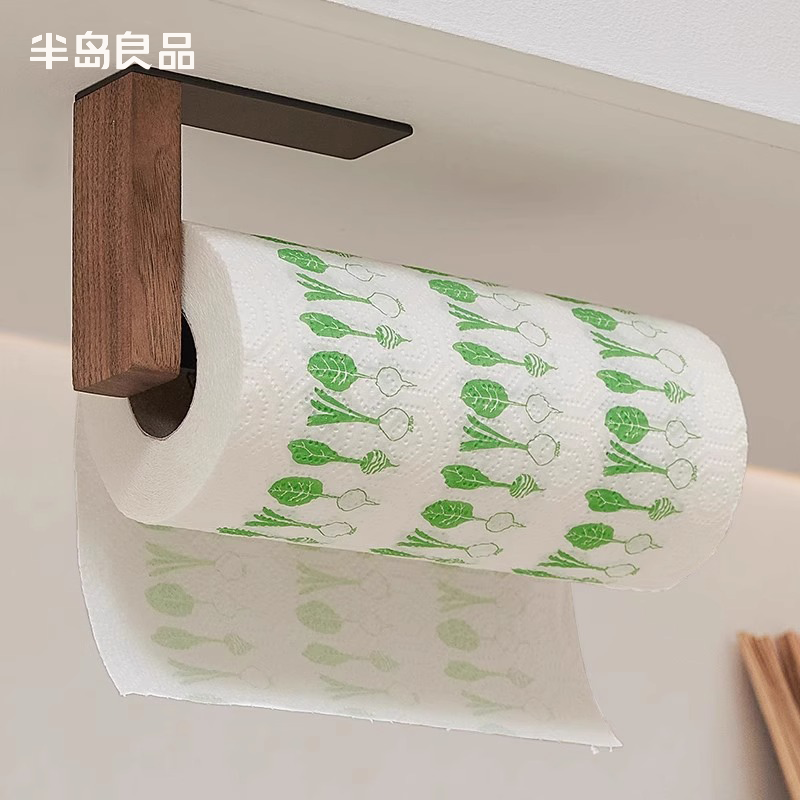 Walnut kitchen paper towel rack free punch cabinet paper hanging rack roll paper rack lazy rag plastic wrap hanger Y