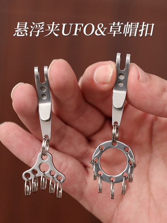 Suspension clip straw hat UFO expansion clasp keyring set keyring storage portable EDC keychain storage clip