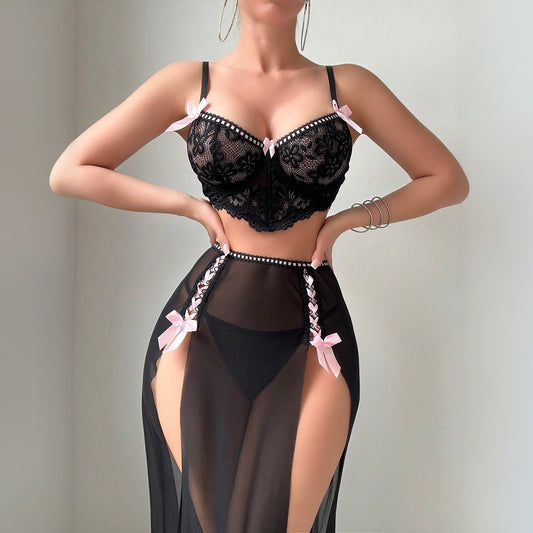 [Coco Witch] Sexy see-through thin slit glamorous seductive set pajamas set 3-piece