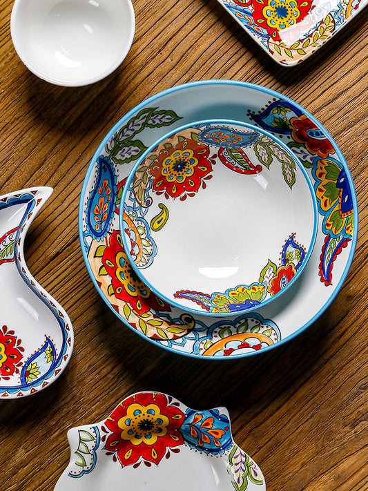 European and American guest European style small bowl creative ceramic rice bowl pastoral salad bowl large soup bowl round noodle bowl underglaze color