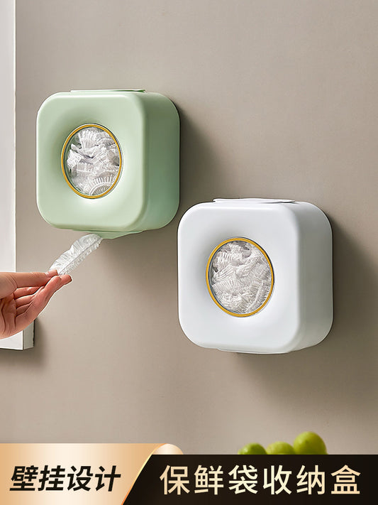 Disposable plastic wrap set storage box wall hanging extractable kitchen wall elastic bowl cover household fresh-keeping bag artifact Y