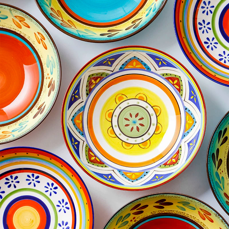 hand-painted bowls, creative shallow bowls, personalized hand-painted tableware, household dessert bowls, fruit salad bowls, ramen bowls, ceramic soup bowls