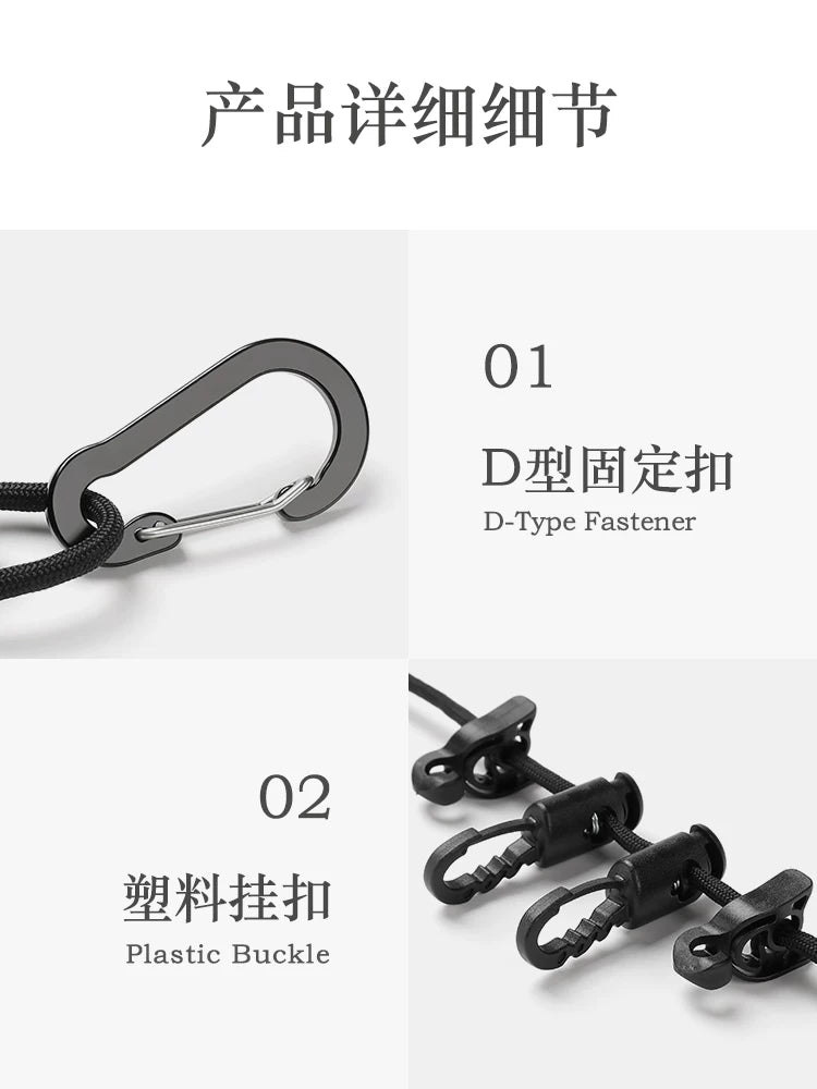 Portable outdoor windproof clothesline, multifunctional camping clothesline adjustable lanyard clothespin, canopy hanging rope