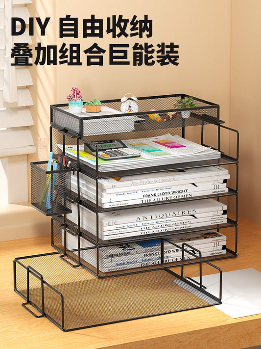 A3A4 Metal Desktop File Shelf, Book Stand, Office File Storage Box, Multi-layer Iron File Frame, Data Storage Folder, Bookshelf, Office Stationery, Supplies, Daquan File Shelf