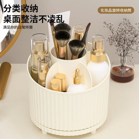 Light luxury multi-functional round makeup brush large capacity desktop storage box stationery shelf organizer rotatable pen holder cosmetics storage box