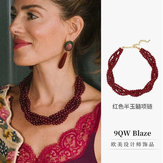 New Year's red necklace, high-end sense of light luxury, niche red natal year, multi-layered wearing necklace, collarbone chain, women's trend