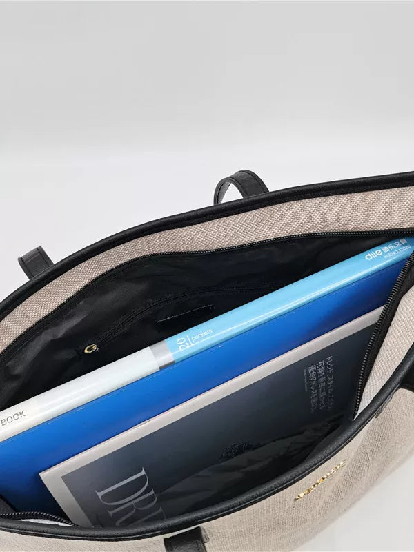 Spliced canvas tote bag niche design large capacity commuter bag color blocking retro tote shoulder export bag