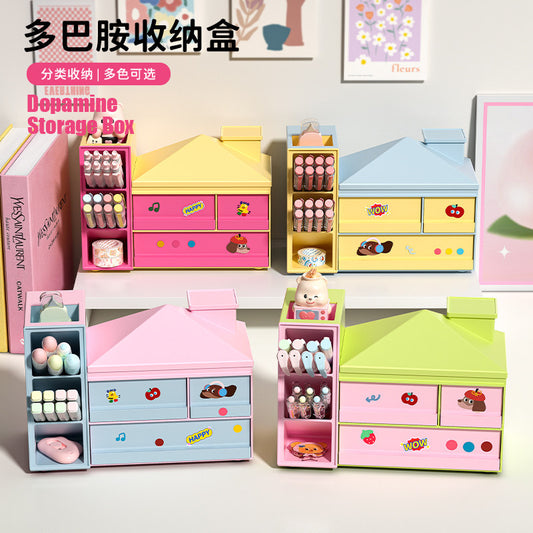 Cartoon Cute Dopamine Storage Box, Desktop Classification Organizer, Compartmentalized Drawer Small Items Separate Storage Box