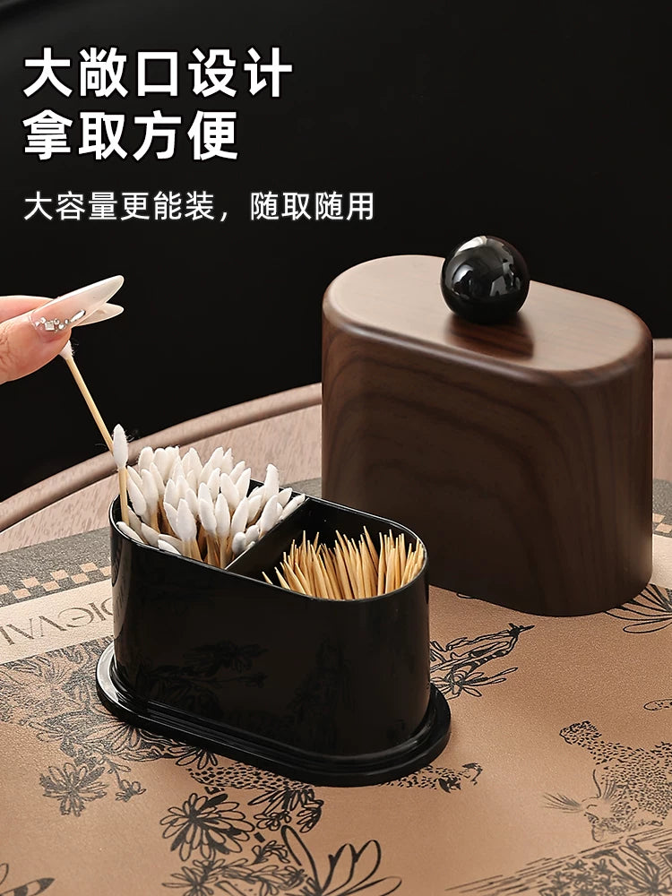 Creative walnut wood grain toothpick box 2025 new household floss 2-in-1 storage tube high-value toothpick jar Y
