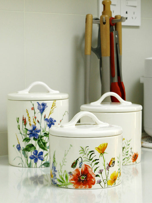 European and American small fresh sealed jars, creative storage, snacks, ceramic jars, cereal storage jars, pastoral flowers