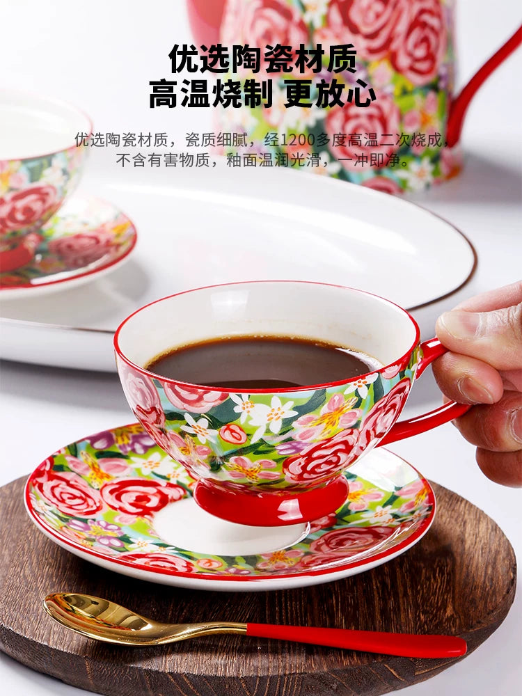 European coffee cup high value 220ml household hand-painted ceramic light luxury afternoon tea cup and saucer set 2025 new