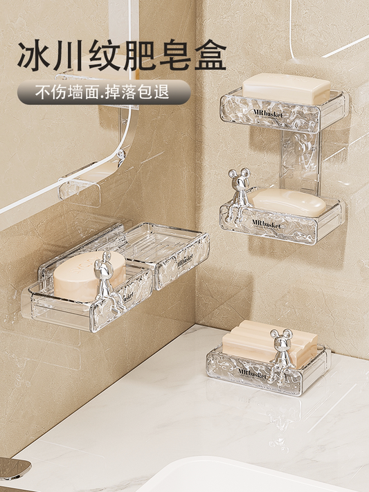 Soap box, wall-mounted soap box, shelf, non-punching, household high-end bathroom, drain soap, soap artifact