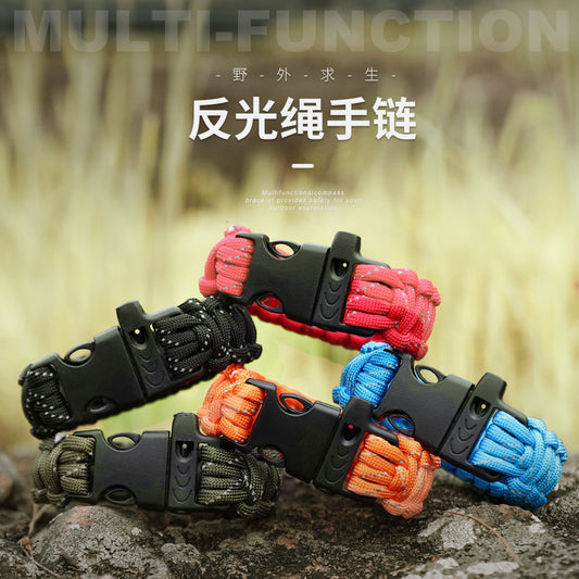 Reflective paracord hand-woven outdoor survival whistle escape emergency paracord bracelet lifesaving equipment factory direct sales