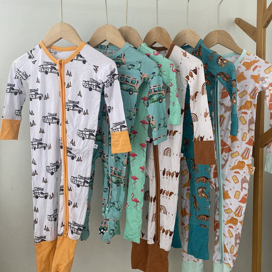 European and American cool male and female babies bamboo fiber long-sleeved jumpsuit climbing suit Harbin home wear double zipper four seasons