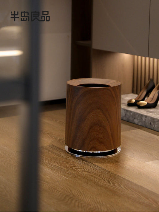 Light luxury imitation wood grain trash can, household living room, bedroom, double-layer large-capacity creative antique style homestay, commercial paper basket