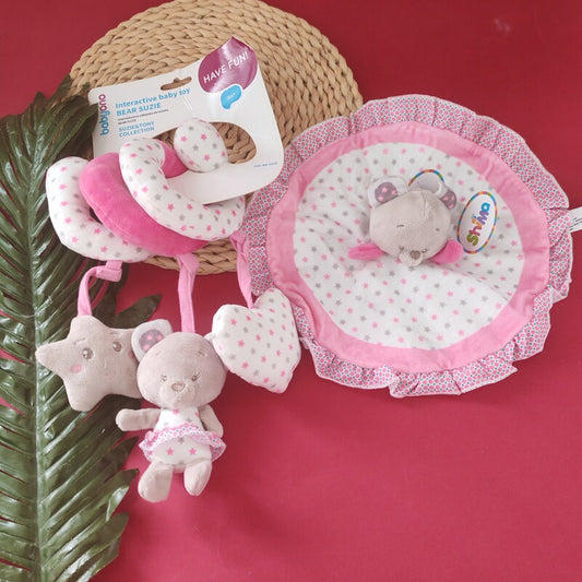 Original single pink bean velvet comfort towel bed hanging saliva towel small rattle bear doll bite towel comfort set