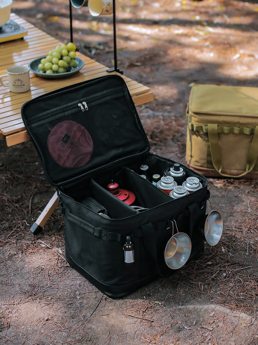 Outdoor camping storage bag, large capacity storage box, multifunctional camping equipment, portable tableware, kitchenware storage box