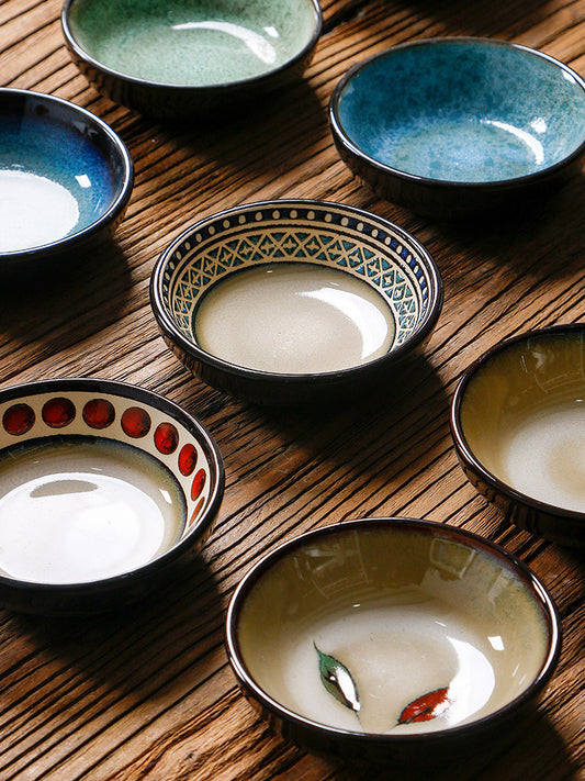 OMK Japanese Ceramic Dipping Sauce Plate Vintage Snack Snack Plate Creative Soy Sauce Pickle Dish Small Sauce Sauce Dish for Household Use