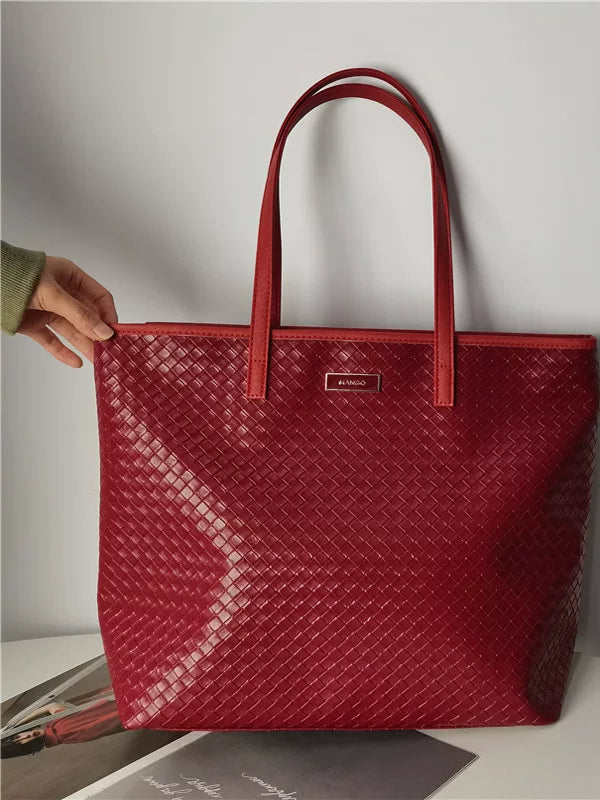 Export, foreign trade, retro weaving, red, large-capacity handbag, commuting, street, fashionable, versatile, one-shoulder, armpit