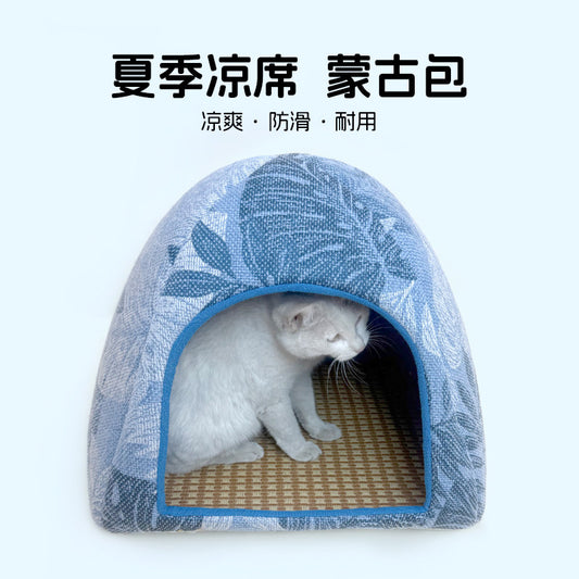 Cat nest closed sense of security yurt summer mat dog kennel house cotton linen breathable cat tent pet sleeping nest