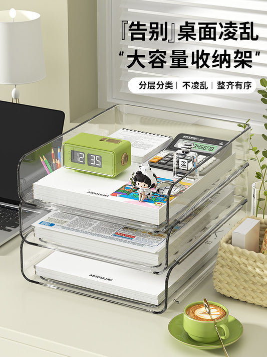 Transparent desktop file storage rack, office books, multi-layer shelves, organizing box, desktop storage box, A4 paper drawer-type stationery, data file bar frame, desk file seat can be stacked