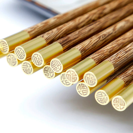 European and American Kefu chopsticks household wenge chopstick set, paint-free, wax-free, non-slip, high-temperature resistant solid wood fast-wood tableware