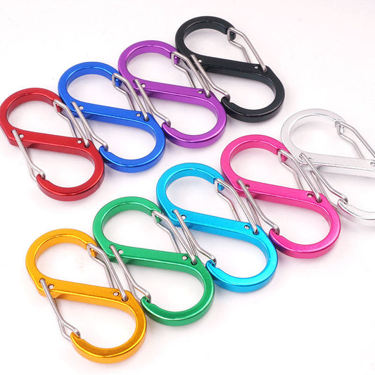 Outdoor carabiner S-shaped steel wire spring buckle 8 figure eight key chain, anti-loss insurance backpack external connection ring