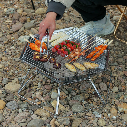 Outdoor camping hexagonal folding barbecue stove wood stove fire station multifunctional charcoal stove barbecue grill folding portable