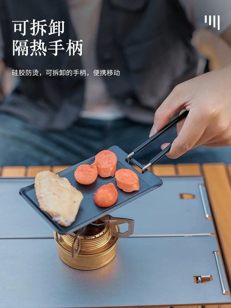 Super small non-stick barbecue plate, square outdoor camping, portable fried steak grill plate, mini iron plate barbecue meat plate