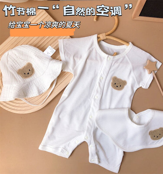 0 June baby clothes summer suit short sleeve jumpsuit thin boys and girls baby cotton crawling clothes newborn thin