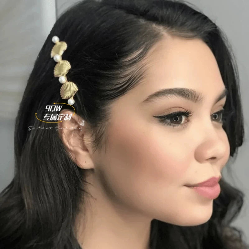 9QW Hawaiian resort style shell pearl hairpin niche high-end sense versatile side clip bangs clip hair accessory headdress