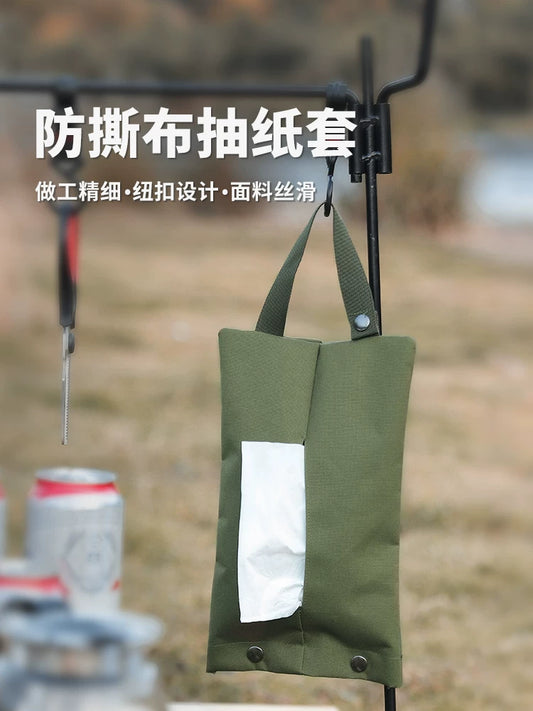 Outdoor camping hanging paper towel cover for home portable face paper cover army green canvas paper sleeve EDC storage bag