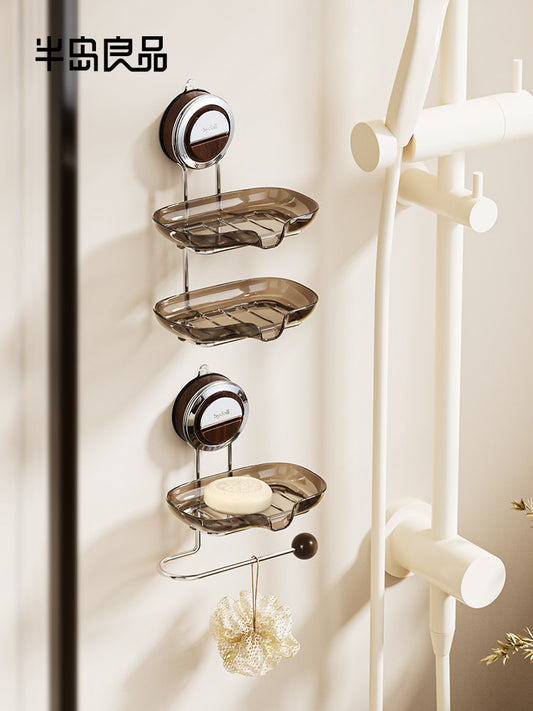 Suction cup soap box wall mounted no punch free home bathroom toilet drain soap shelf 2025 new model