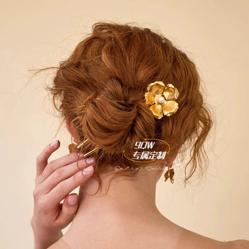 9QW homemade European and American French ins lazy wind metal flower hairpin female high-end sense niche daily updo hairpin