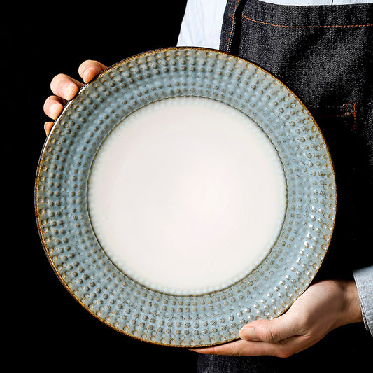 OMK Creative Nordic Style Ceramic Western Steak Plate High Value Vintage Round Home Large Plate Breakfast Plate