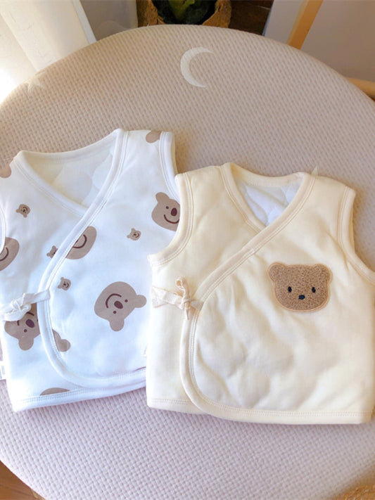 0 1 March baby vest newborn vest autumn and winter thickened warm small kan shoulder top lace-up baby clothes