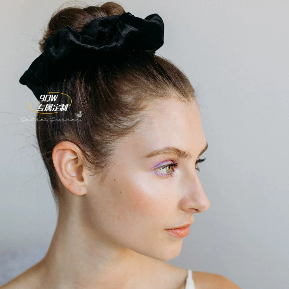 9QW European and American export new texture autumn and winter black large gold velvet large intestine scrunchie tie hair does not hurt hair accessories
