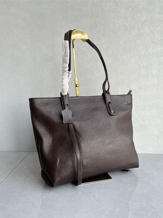 Foreign trade tail goods high-quality top-layer cowhide tote bag retro versatile large capacity leather bag shoulder computer bag