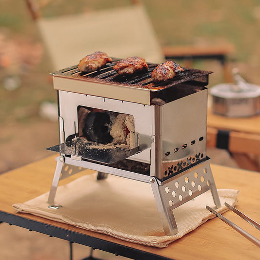 Outdoor stainless steel card barbecue stove camping mini detachable wood stove charcoal card stove B6 flat replacement
