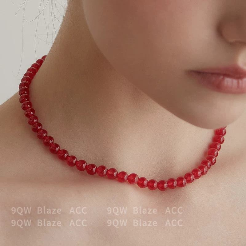 9QW retro European and American niche texture red agate handmade beaded high-end collarbone chain necklace accessories
