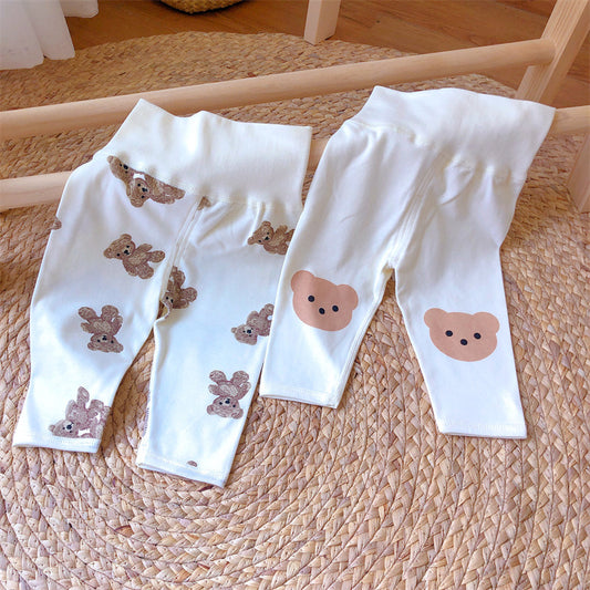 Korean-style newborn baby leggings, high-waisted belly protection, spring and autumn cotton, crotch-opening 0-3 months, autumn pants and trousers