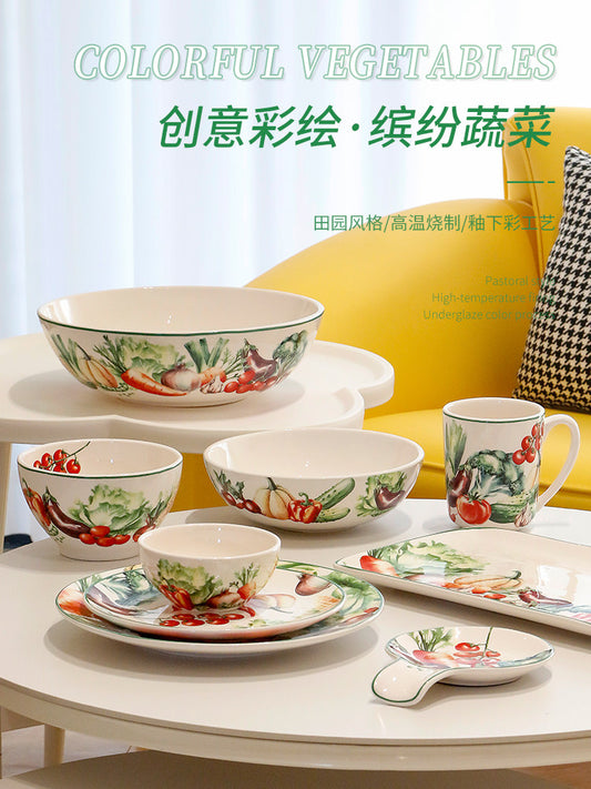 Creative American Dinner Plate Ceramic Steak Pasta Plate Salad Bowl Home Housewarming Gift Set Tableware Underglaze Color