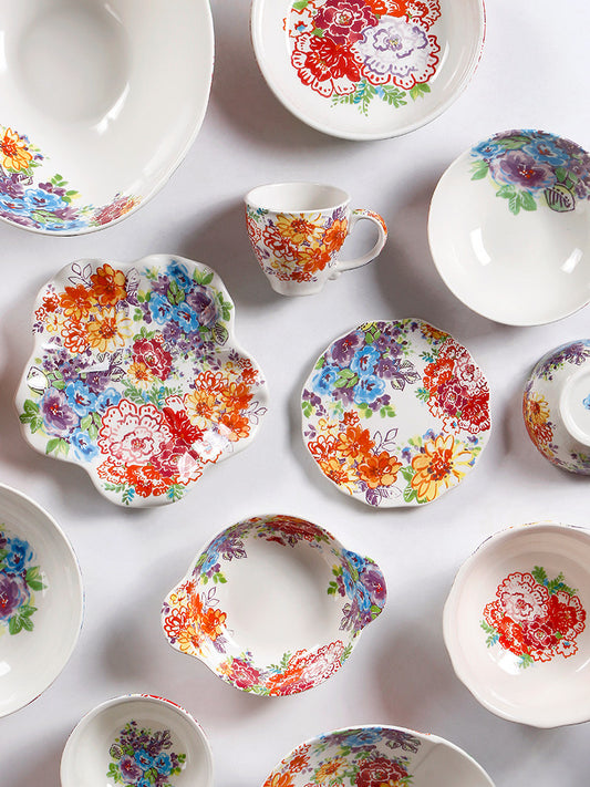 OMK Painted Style Ceramic Rice Bowl Home Personalized Tableware Special-shaped Fruit Salad Bowl Nice Looking Noodle Bowl