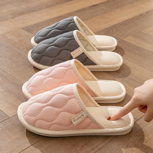 Linen slippers spring and autumn female couples four seasons indoor home cotton linen stepping on feeling non-slip home summer male adult