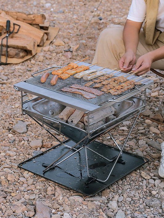 Outdoor folding barbecue grill super large camping stainless steel fire pit fire rack camping barbecue grill BBQ grill