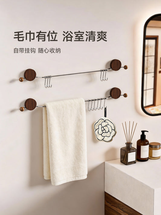 Suction cup towel rack punching-free toilet bathroom hanging rod hanging rack walnut towel rod single pole medieval style