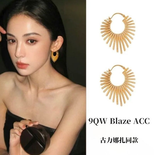 9QW star light luxury silver sunflower earrings, women's gold tassel earrings, high-end temperament, fashion earrings