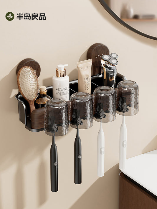 Suction cup toothbrush storage rack free toilet mouthwash cup toothbrush cup storage wall mounted integrated hanger Y