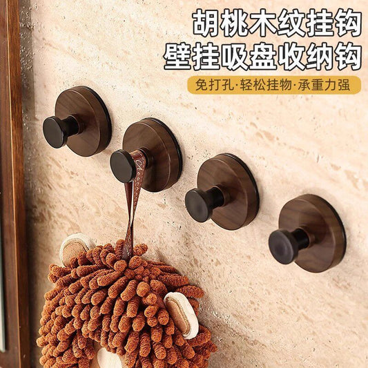 Home kitchen suction cup knob hook swivel wall mounted storage rack without punching hole storage rack hanger walnut grain