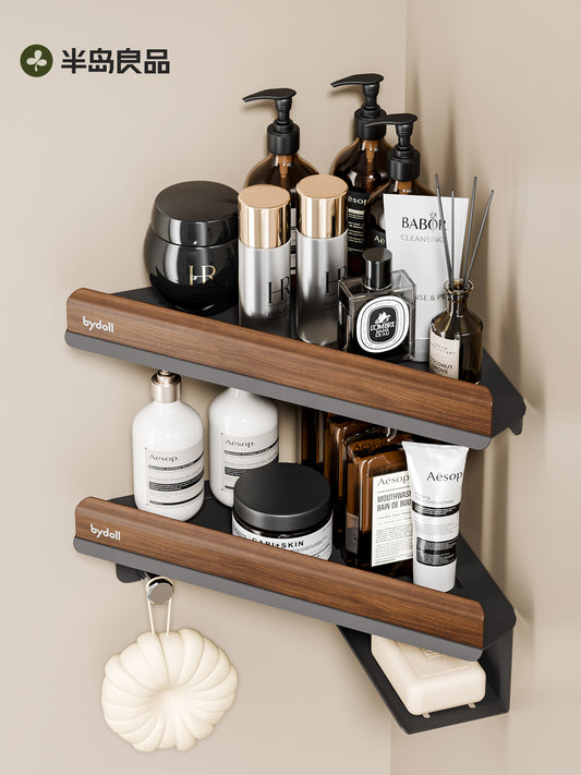 Walnut toilet shelf, bathroom shelf, toilet shower, toilet no-punch corner shelf, storage tripod